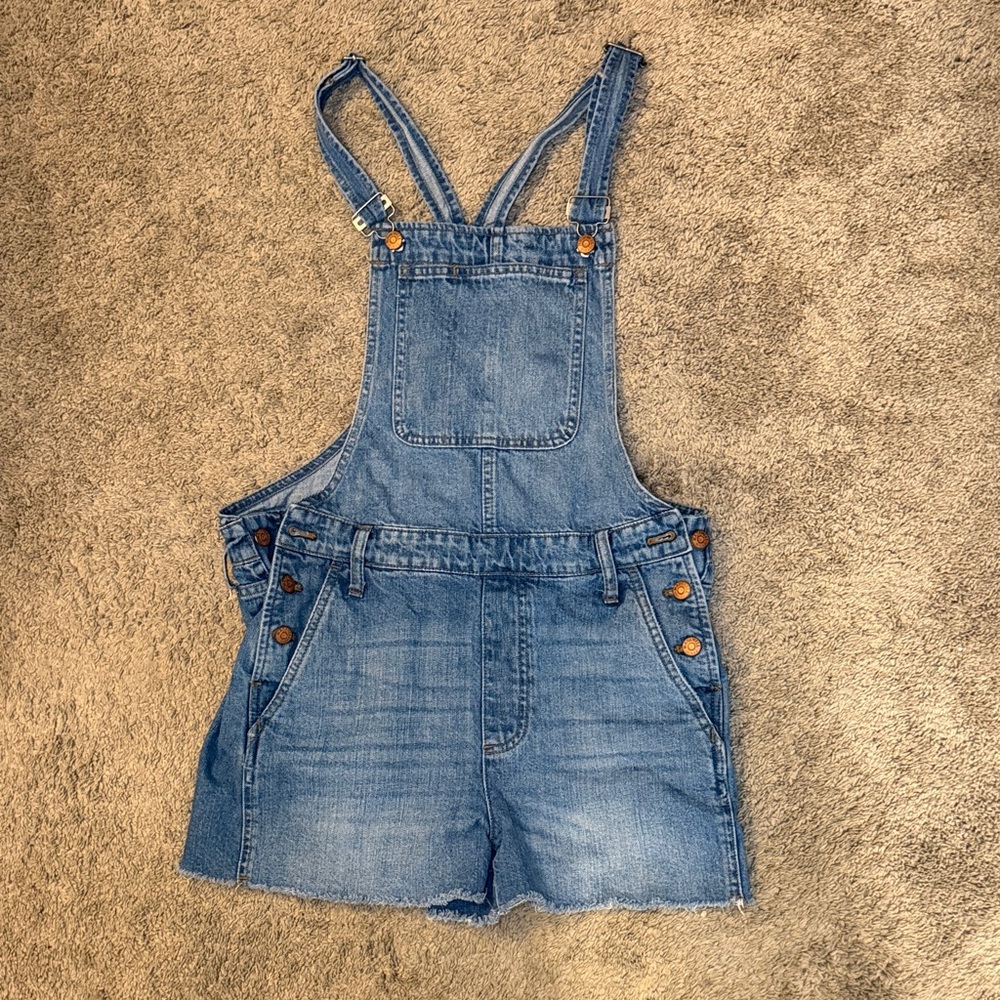 Madewell Blue Denim Short Overalls - Picture 1 of 6